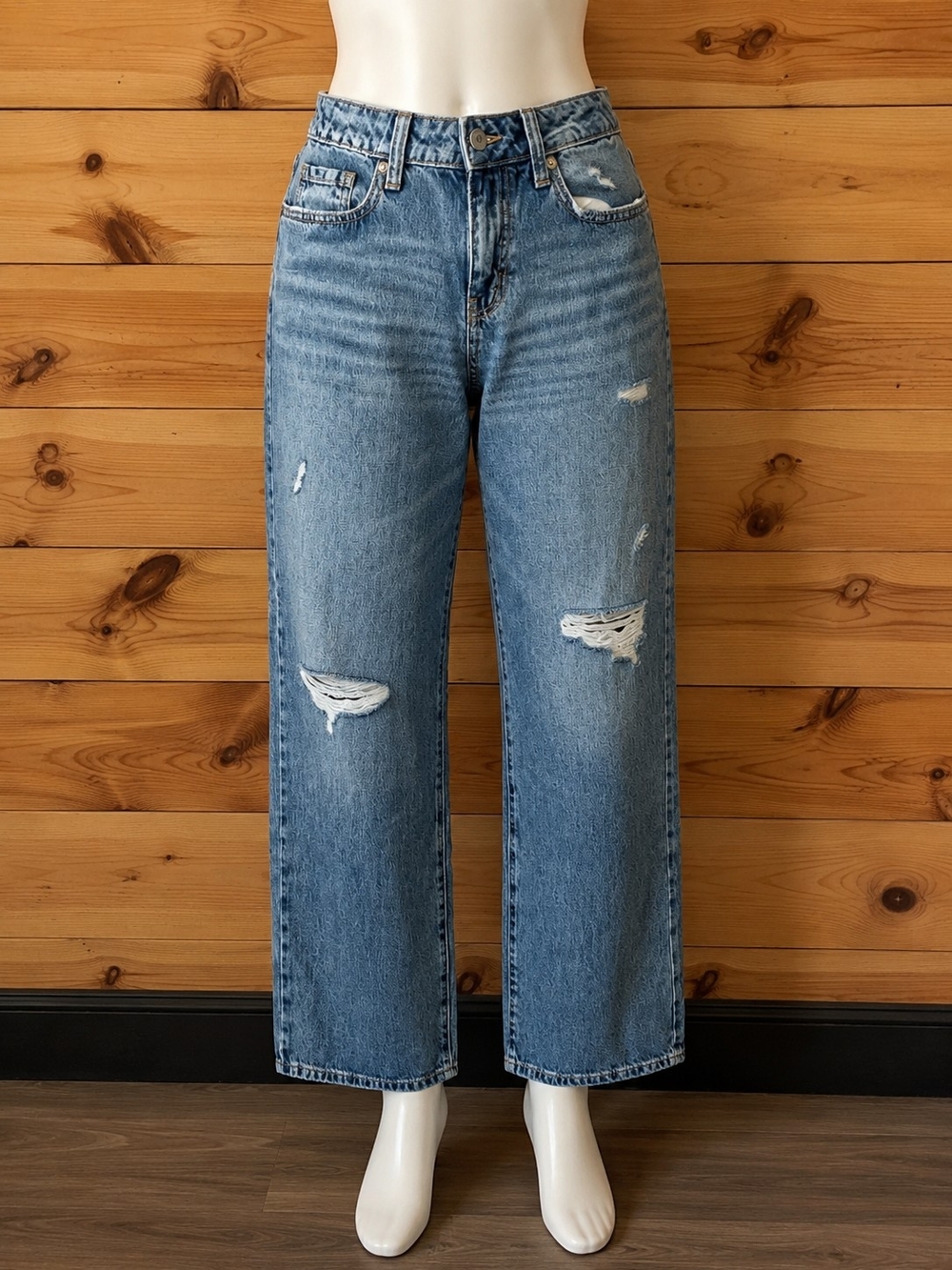 Vintage-Inspired Distressed Womens Jeans - Blue